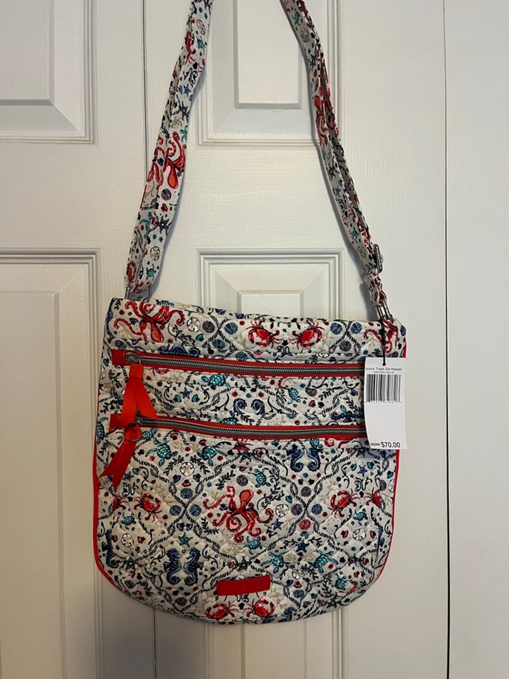 Vera Bradley White Multi Crossbody with Red Trim